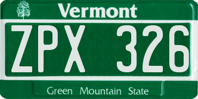 VT license plate ZPX326