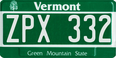 VT license plate ZPX332