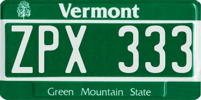 VT license plate ZPX333