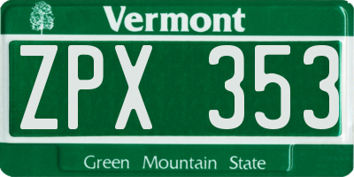 VT license plate ZPX353