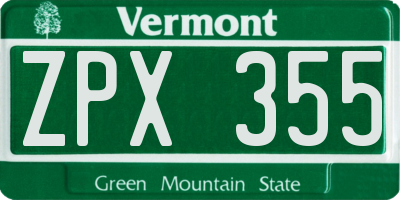 VT license plate ZPX355