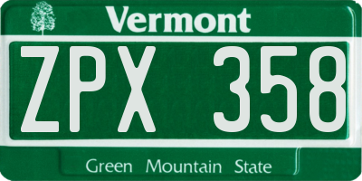 VT license plate ZPX358
