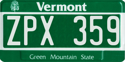 VT license plate ZPX359