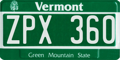 VT license plate ZPX360