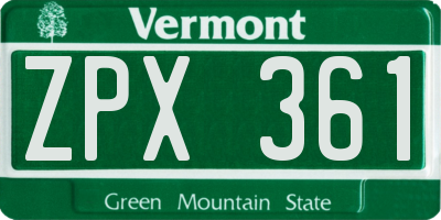 VT license plate ZPX361