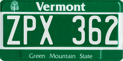 VT license plate ZPX362