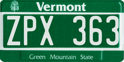 VT license plate ZPX363