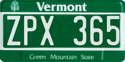 VT license plate ZPX365