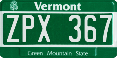 VT license plate ZPX367