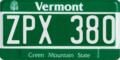 VT license plate ZPX380