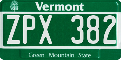 VT license plate ZPX382
