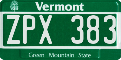 VT license plate ZPX383