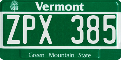 VT license plate ZPX385