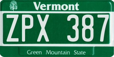 VT license plate ZPX387