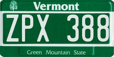 VT license plate ZPX388