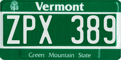 VT license plate ZPX389