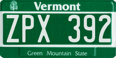 VT license plate ZPX392