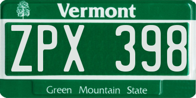 VT license plate ZPX398