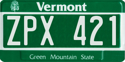 VT license plate ZPX421