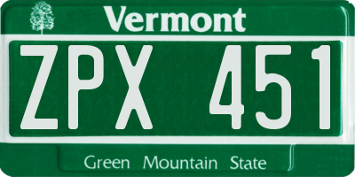 VT license plate ZPX451
