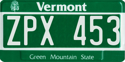 VT license plate ZPX453