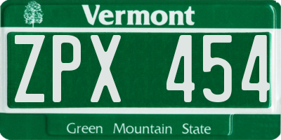 VT license plate ZPX454