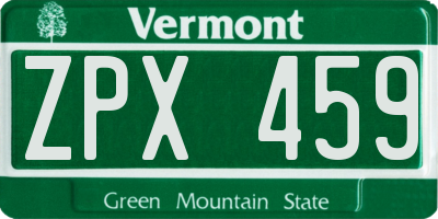 VT license plate ZPX459