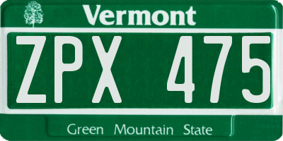 VT license plate ZPX475