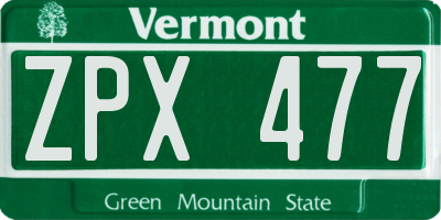 VT license plate ZPX477