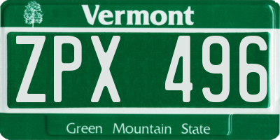 VT license plate ZPX496
