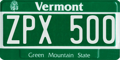 VT license plate ZPX500
