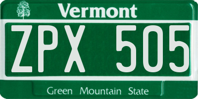 VT license plate ZPX505