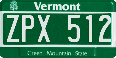 VT license plate ZPX512