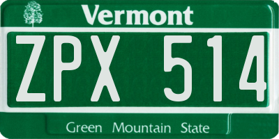 VT license plate ZPX514
