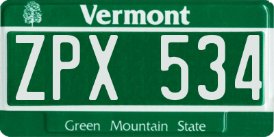 VT license plate ZPX534
