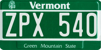 VT license plate ZPX540
