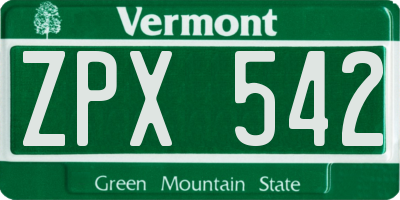 VT license plate ZPX542