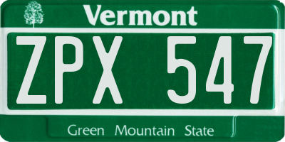 VT license plate ZPX547