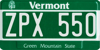 VT license plate ZPX550