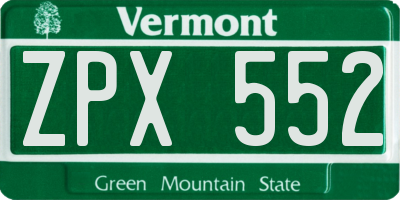 VT license plate ZPX552