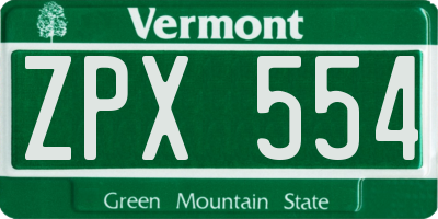 VT license plate ZPX554