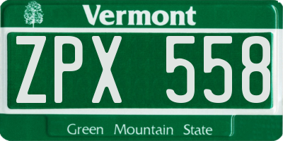 VT license plate ZPX558