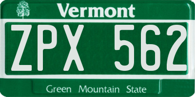 VT license plate ZPX562