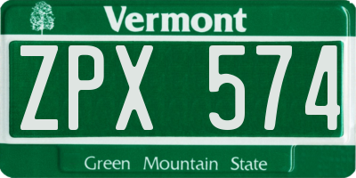 VT license plate ZPX574