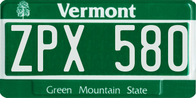 VT license plate ZPX580