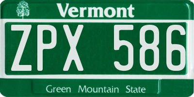 VT license plate ZPX586