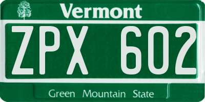 VT license plate ZPX602