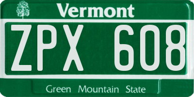 VT license plate ZPX608