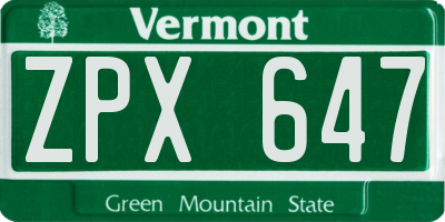 VT license plate ZPX647