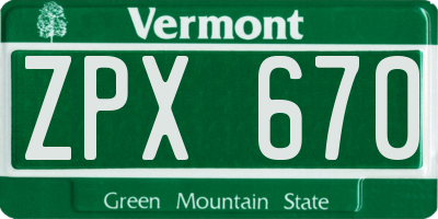 VT license plate ZPX670